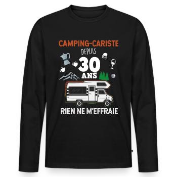 Camping-car camping-cariste depuis 30 ans - T-shirt manches longues Premium bio Homme - noir - Devant - Nico (187cm)