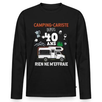 Camping-car Homme Camping-cariste Depuis 40 Ans - T-shirt manches longues Premium bio Homme - noir - Devant - Nico (187cm)