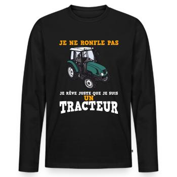 Mon Rêve De Tracteur Cadeau Homme Humour - T-shirt manches longues Premium bio Homme - noir - Devant - Nico (187cm)