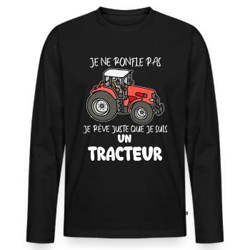 Les Ronflements De Mon Tracteur Cadeau Humour - T-shirt manches longues Premium bio Homme - noir - Devant - Nico (187cm)