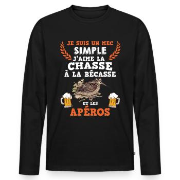Chasseur Homme Cadeau Humour Bécasse Et Apéro - T-shirt manches longues Premium bio Homme - noir - Devant - Nico (187cm)
