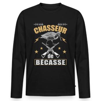 Chasseur De Bécasse Cadeau Humour Chasse - T-shirt manches longues Premium bio Homme - noir - Devant - Nico (187cm)
