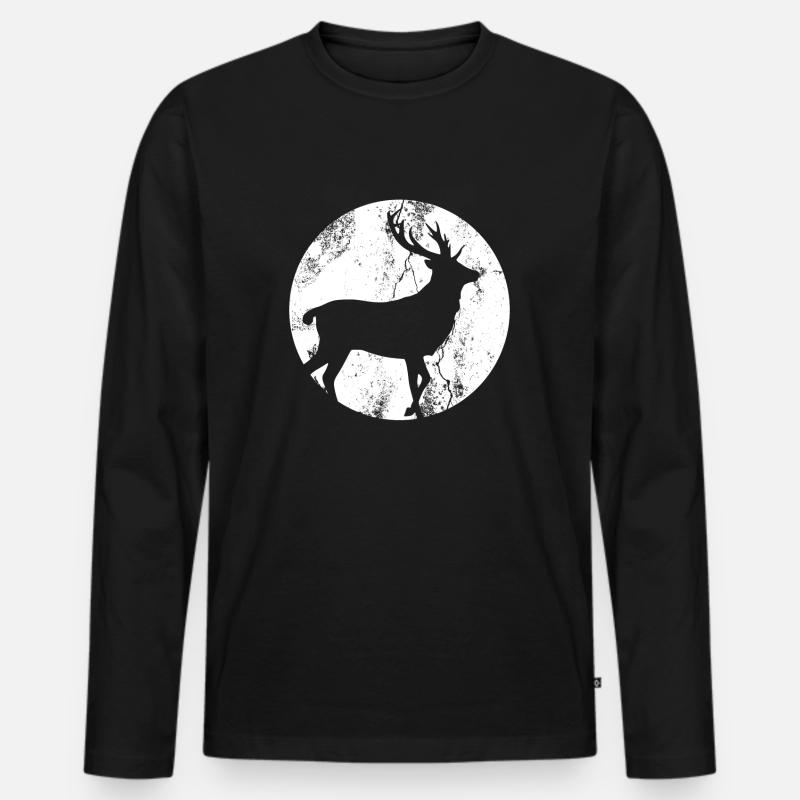 Hirsch Reh Geweih Mond - Männer Premium Bio Langarmshirt - Schwarz