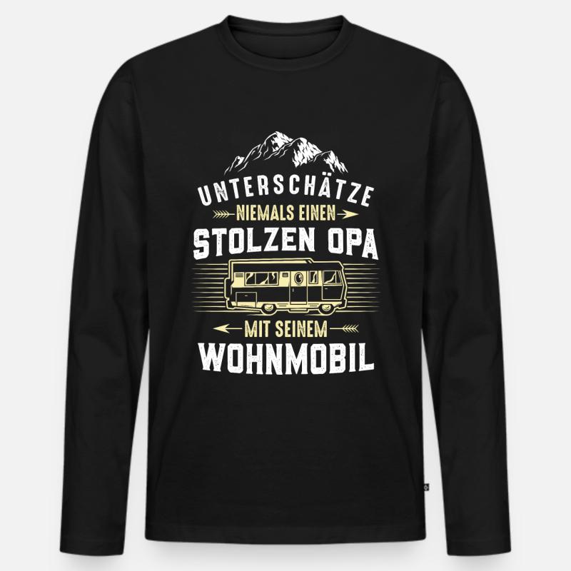 Stolzer Opa mit Wohnmobil - Männer Premium Bio Langarmshirt - Schwarz