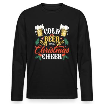 Cadeau drôle d'amant de bière de joie de Noël et de bière froide - T-shirt manches longues Premium bio Homme - noir - Devant - Nico (187cm)