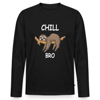 Faultier Sprüche - CHILL BRO - Männer Premium Bio Langarmshirt - Schwarz - Vorne - Nico (187cm)