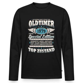 Oldtimer Baujahr 1979 Jahrgang Geburtstag Geschenk - Männer Premium Bio Langarmshirt - Schwarz - Vorne - Nico (187cm)