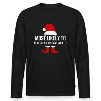 Most Likely To Wear Ugly Christmas Sweater - Men's Premium Organic Long Sleeve Shirt - black - Front - Nico (187cm)