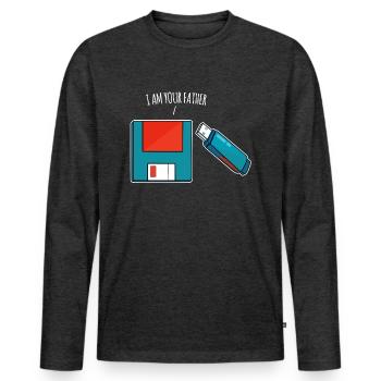 Je suis ton père, une clé USB, un vieil ordinateur - T-shirt manches longues Premium bio Homme - anthracite chiné - Devant - Nico (187cm)