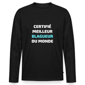 t shirt meilleur blagueur humour blague homme - T-shirt manches longues Premium bio Homme - noir - Devant - Nico (187cm)
