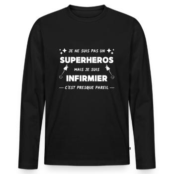 t shirt humour infirmier super heros cadeau drole - T-shirt manches longues Premium bio Homme - noir - Devant - Nico (187cm)