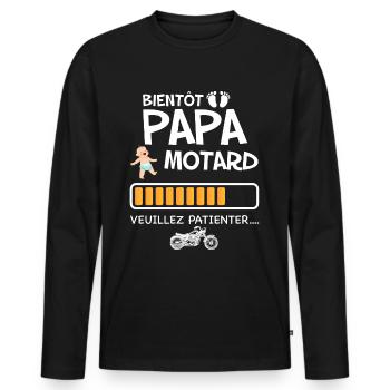 Bientôt papa motard - T-shirt manches longues Premium bio Homme - noir - Devant - Nico (187cm)