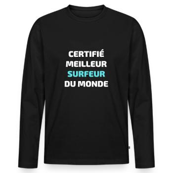 t shirt meilleur surfeur humour surf homme drole - T-shirt manches longues Premium bio Homme - noir - Devant - Nico (187cm)