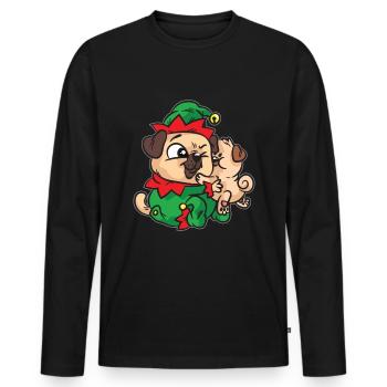 Onze carlins câlinent la robe de Noël - T-shirt manches longues Premium bio Homme - noir - Devant - Nico (187cm)