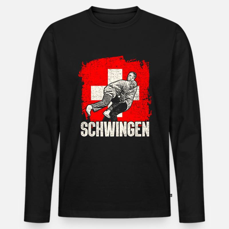 Schwingen Schweiz Sport - Männer Premium Bio Langarmshirt - Schwarz