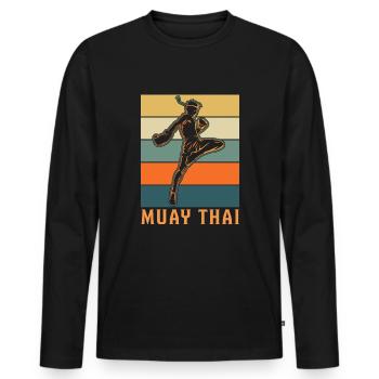 Retro Muay Thai Boxing Vintage Thaiboxen Boxer - T-shirt manches longues Premium bio Homme - noir - Devant - Nico (187cm)