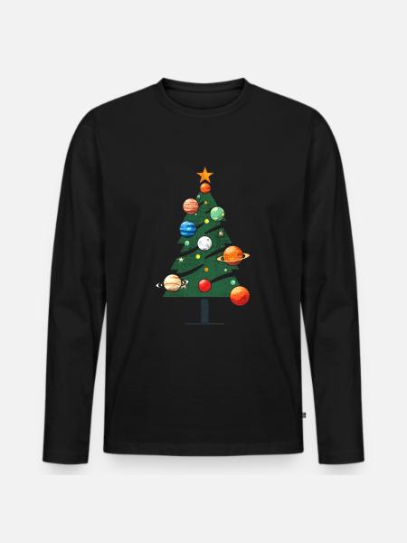Weihnachtsbaum mit Planeten - Männer Premium Bio Langarmshirt - Schwarz