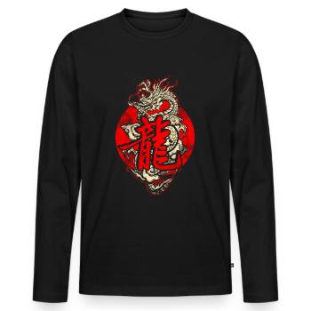 Dragon with Chinese characters - Men's Premium Organic Long Sleeve Shirt - black - Front - Nico (187cm)