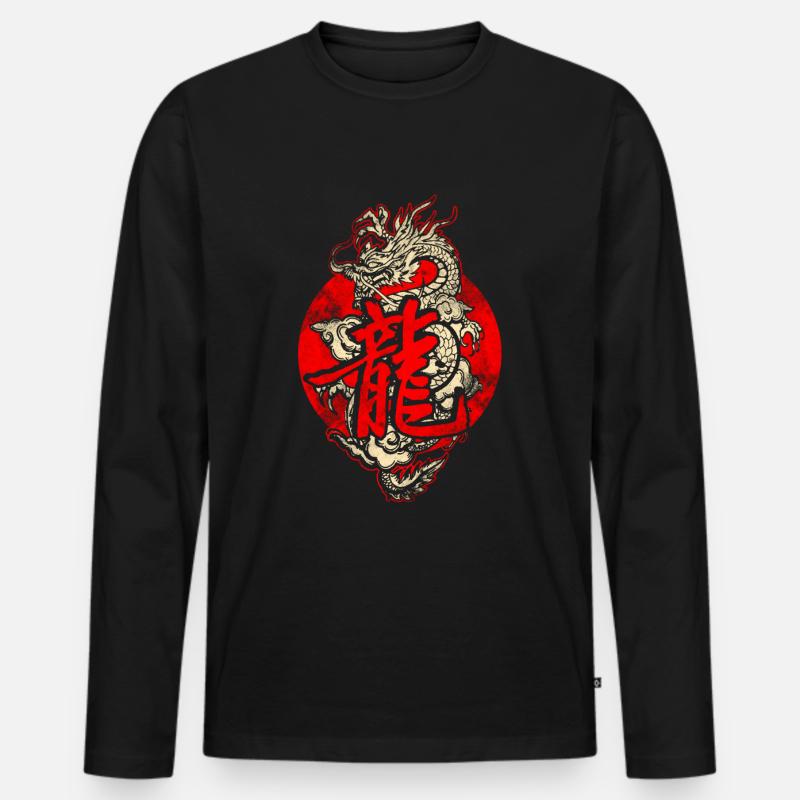 Drache mit chinesischen Schriftzeichen - Männer Premium Bio Langarmshirt - Schwarz