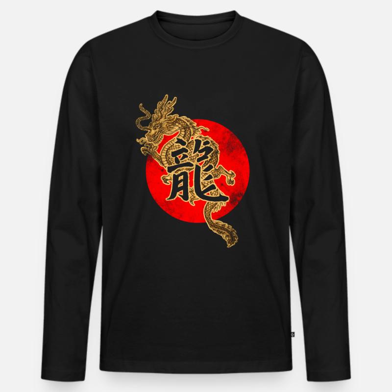 Chinesischer Drache - Männer Premium Bio Langarmshirt - Schwarz