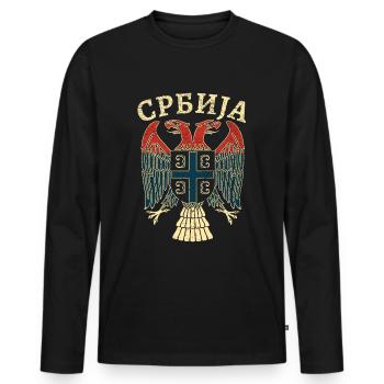 Serbia Coat of Arms Cyrillic - Men's Premium Organic Long Sleeve Shirt - black - Front - Nico (187cm)