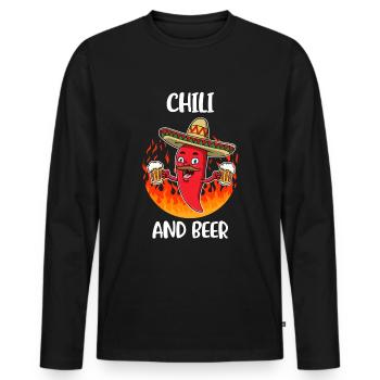 Chili et bière Cadeau de nourriture épicée - T-shirt manches longues Premium bio Homme - noir - Devant - Nico (187cm)