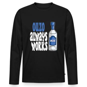 Ouzo arbeitet immer griechischer Anisgeist - Männer Premium Bio Langarmshirt - Schwarz - Vorne - Nico (187cm)
