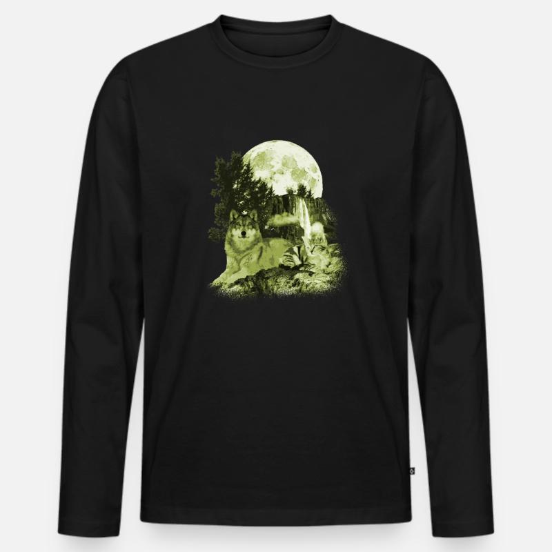 Wolf - Männer Premium Bio Langarmshirt - Schwarz