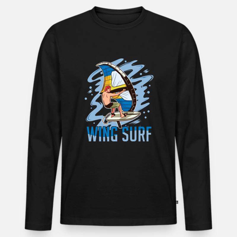 Wing Surf - Männer Premium Bio Langarmshirt - Schwarz