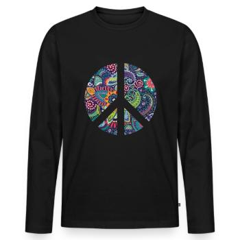 Rétro Design Signe de paix Signe de paix - T-shirt manches longues Premium bio Homme - noir - Devant - Nico (187cm)