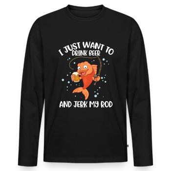 Buvez de la bière et secouez mon cadeau de pêche à la canne - T-shirt manches longues Premium bio Homme - noir - Devant - Nico (187cm)
