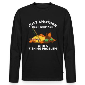 Buveur de bière avec un cadeau de pêche à problème de fishing - T-shirt manches longues Premium bio Homme - noir - Devant - Nico (187cm)