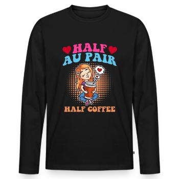 Moitié Au Pair moitié café - T-shirt manches longues Premium bio Homme - noir - Devant - Nico (187cm)