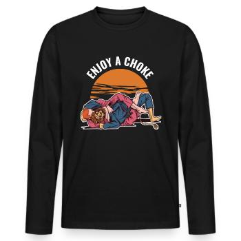Enjoy A Choke Jiu Jitsu Gift - Men's Premium Organic Long Sleeve Shirt - black - Front - Nico (187cm)