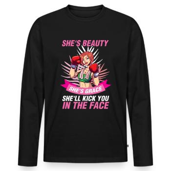 Shell kick you in the face kickboxing cadeau - T-shirt manches longues Premium bio Homme - noir - Devant - Nico (187cm)