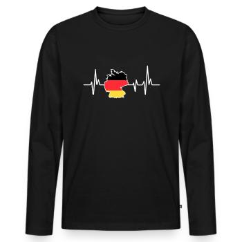 Germany Heartbeat Design German Flag - Men's Premium Organic Long Sleeve Shirt - black - Front - Nico (187cm)