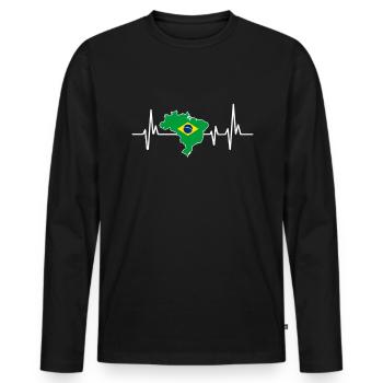 Heartbeat Design Brazilian Flag Brazil - Men's Premium Organic Long Sleeve Shirt - black - Front - Nico (187cm)