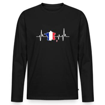 Heartbeat Design French Flag France - Men's Premium Organic Long Sleeve Shirt - black - Front - Nico (187cm)