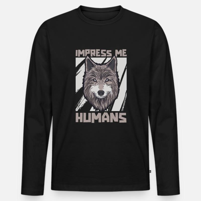 Wolf - Männer Premium Bio Langarmshirt - Schwarz