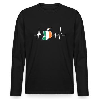 Herzschlag Design Irische Flagge Irland - Männer Premium Bio Langarmshirt - Schwarz - Vorne - Nico (187cm)