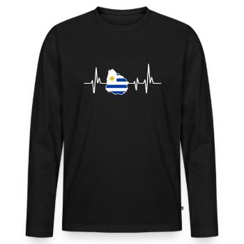 Heartbeat Design Drapeau de l’Uruguay - T-shirt manches longues Premium bio Homme - noir - Devant - Nico (187cm)