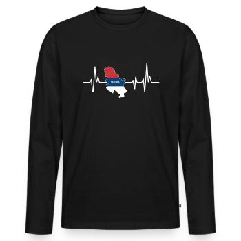 Heartbeat Design Drapeaux serbes Serbie - T-shirt manches longues Premium bio Homme - noir - Devant - Nico (187cm)