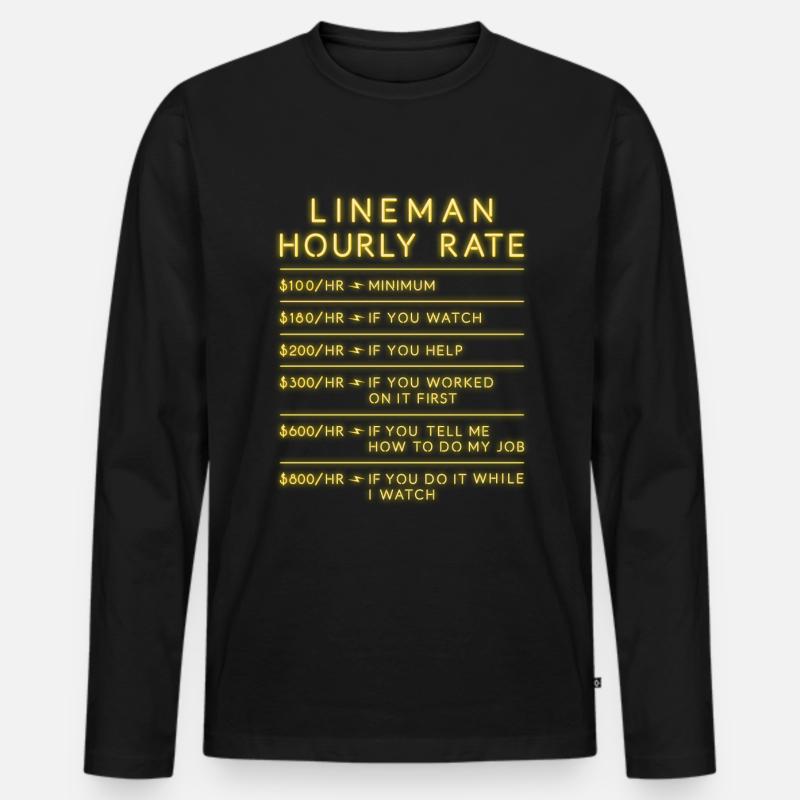 Lineman Hourly Rate Elektiker Geschenk - Männer Premium Bio Langarmshirt - Schwarz
