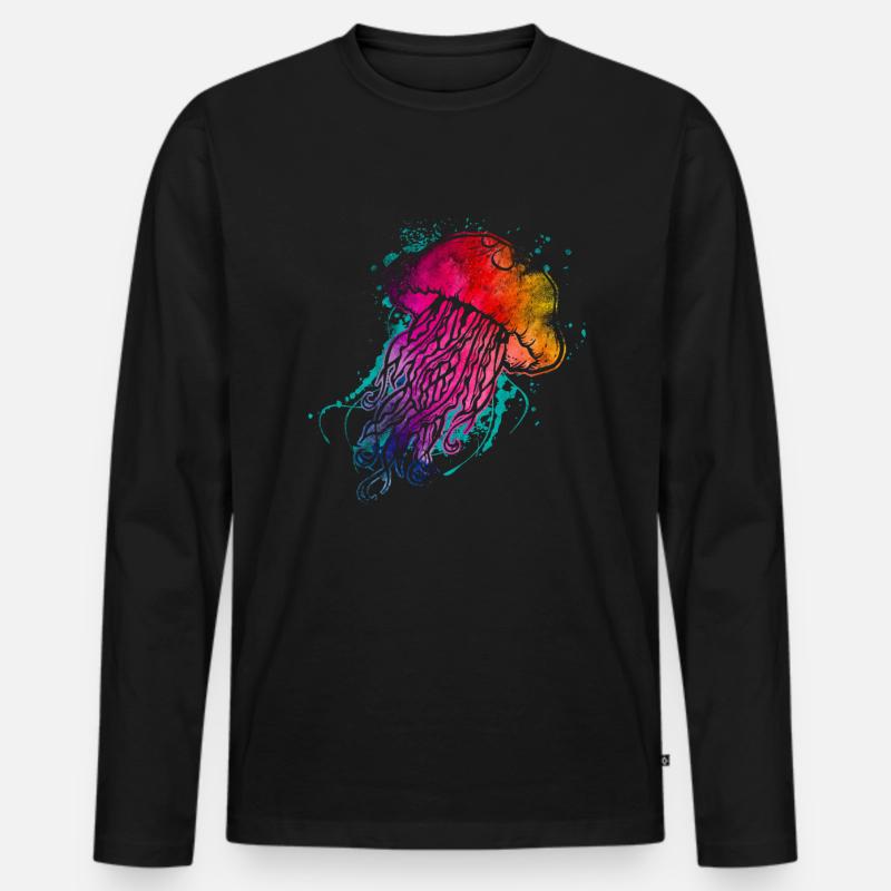 Bunte Qualle - Männer Premium Bio Langarmshirt - Schwarz