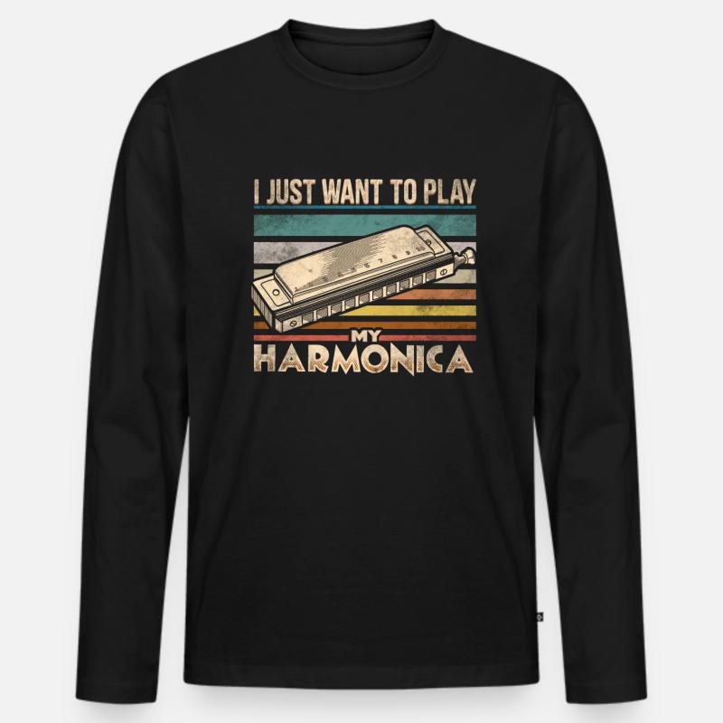 Mundharmonika - Männer Premium Bio Langarmshirt - Schwarz