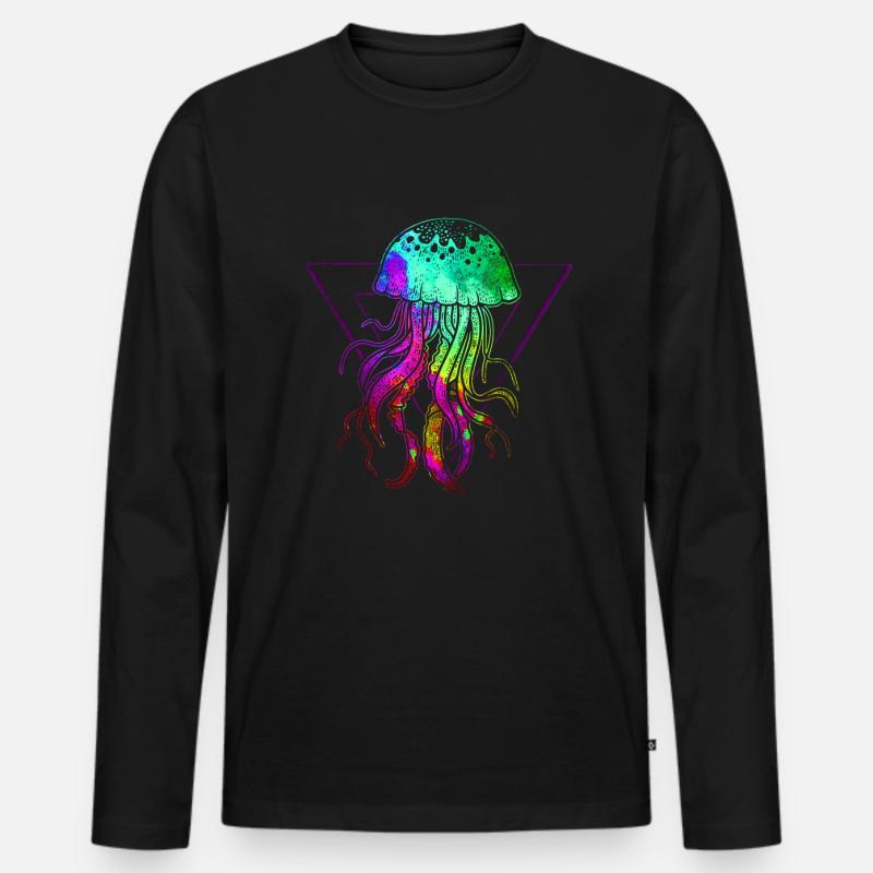 Bunte Qualle - Männer Premium Bio Langarmshirt - Schwarz