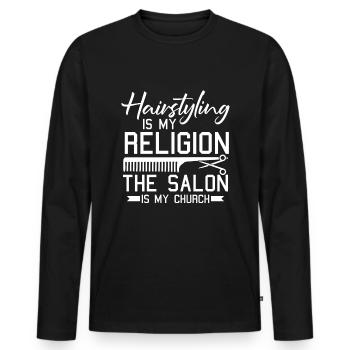 Coiffeur Coiffeur Coiffure Coiffure Coiffure Coiffure - T-shirt manches longues Premium bio Homme - noir - Devant - Nico (187cm)