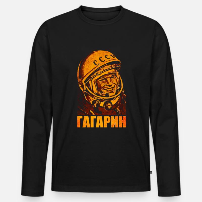 Juri Gagarin - Männer Premium Bio Langarmshirt - Schwarz
