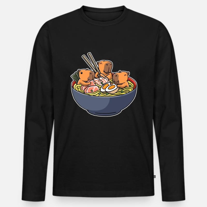Capybara Eating Ramen Capybara Geschenk - Männer Premium Bio Langarmshirt - Schwarz