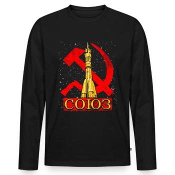 Fusée Soyouz Union soviétique - T-shirt manches longues Premium bio Homme - noir - Devant - Nico (187cm)